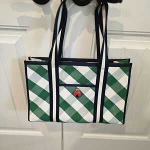 Talbots Green and White Checkered Tote